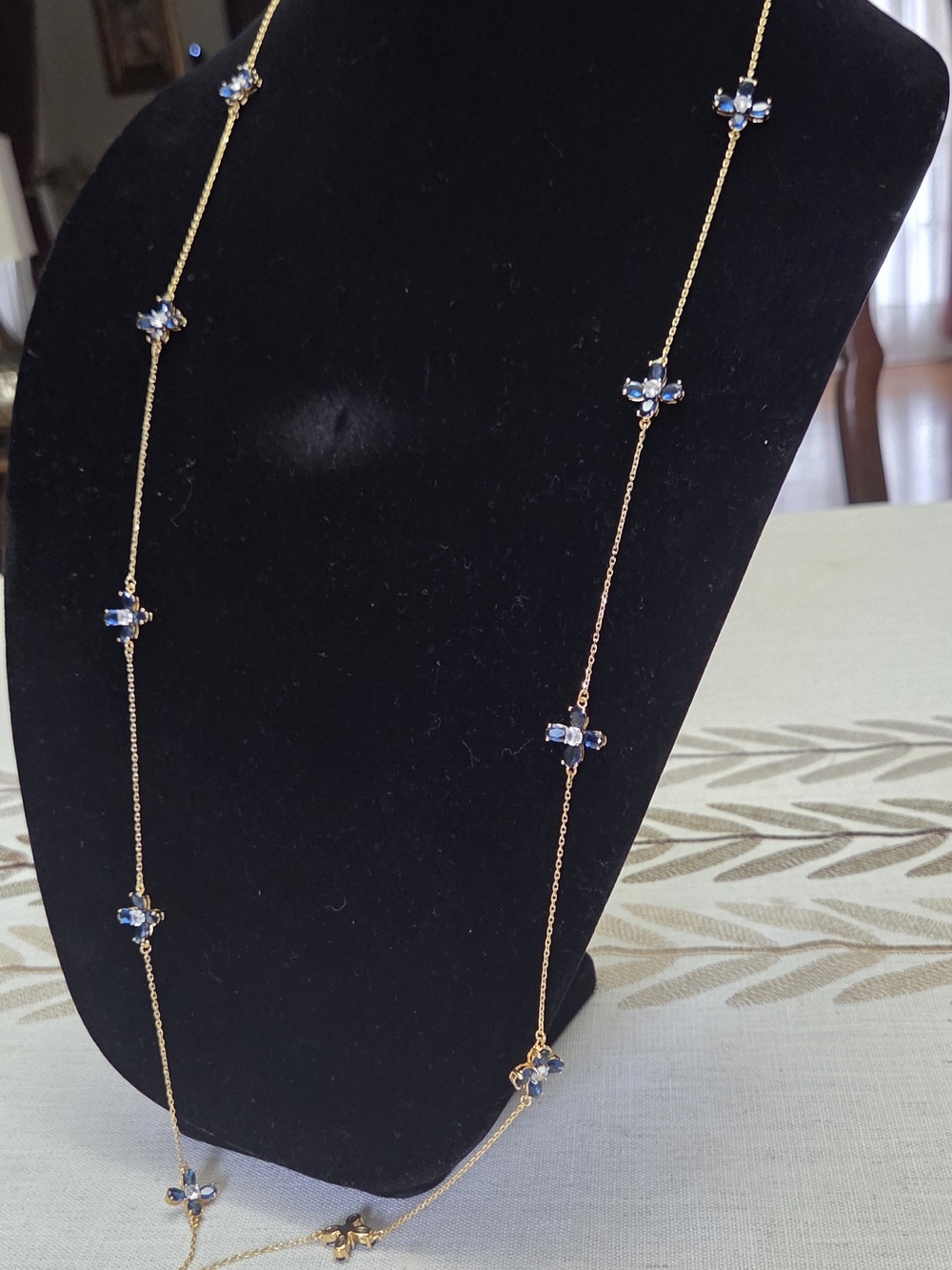 Tory Burch Gold-Tone Long Necklace with Blue Crystal Stations
